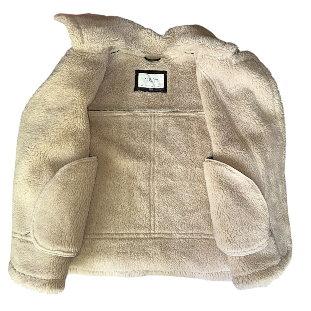 American Eagle AE Oversized Vegan Shearling Moto Jacket Black XL - Picture 11 of 16